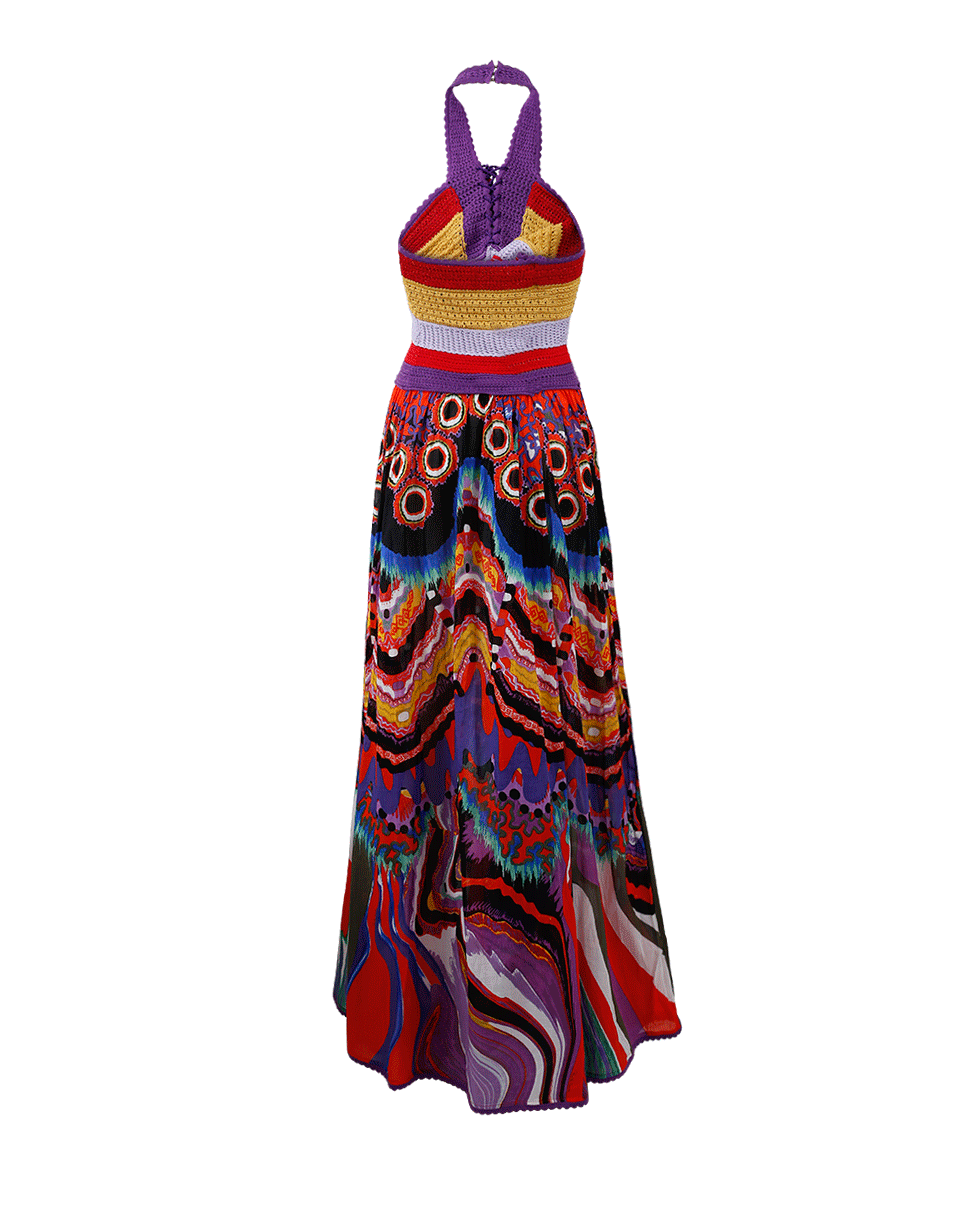 ROBERTO CAVALLI-Dreamscape Print Halter Gown-TABACCO