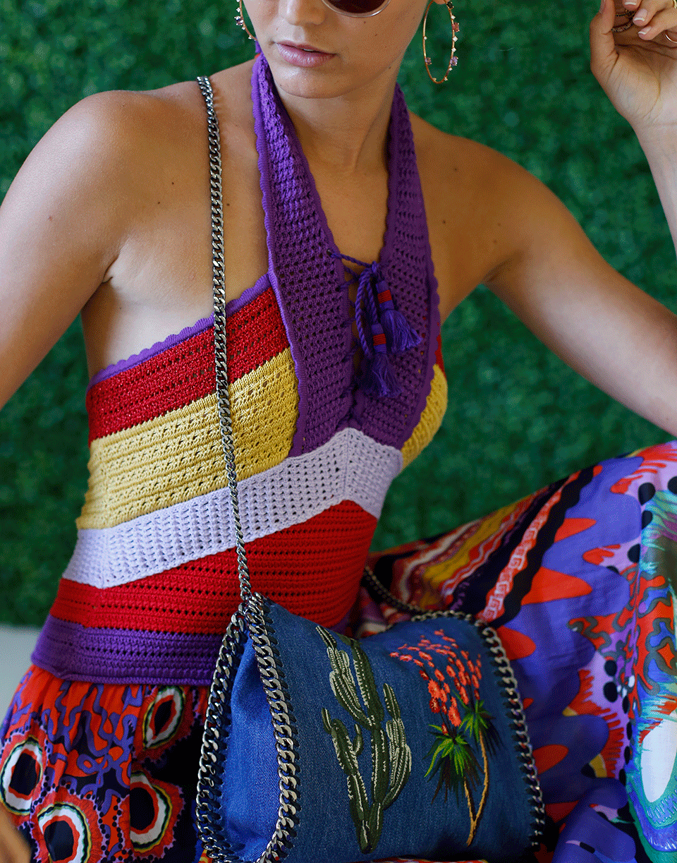 ROBERTO CAVALLI-Dreamscape Print Halter Gown-TABACCO
