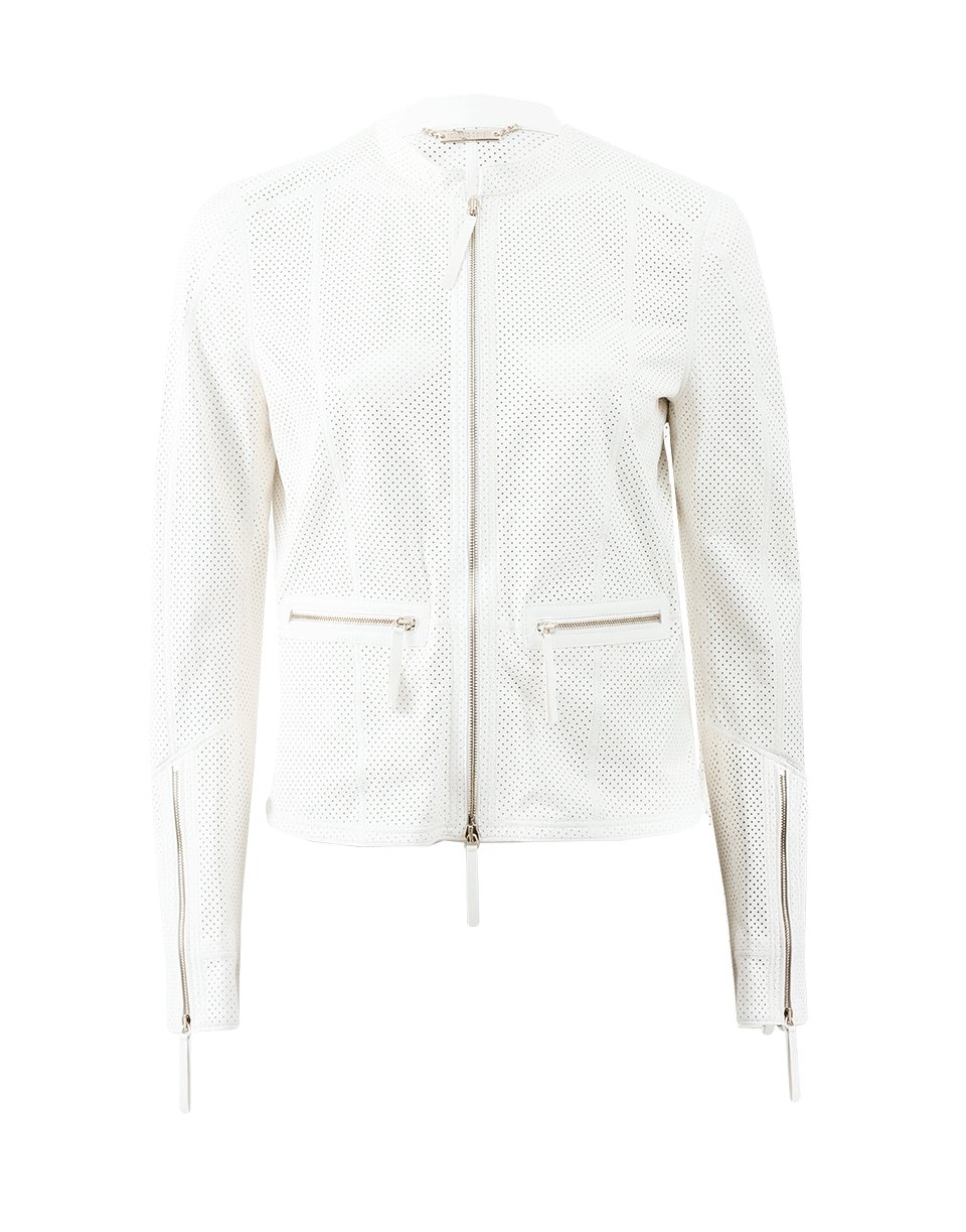 ROBERTO CAVALLI-Perforated Leather Jacket-BIANCO