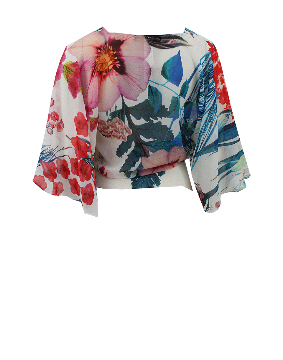 ROBERTO CAVALLI-V-Neck Floral Belted Caftan Top-