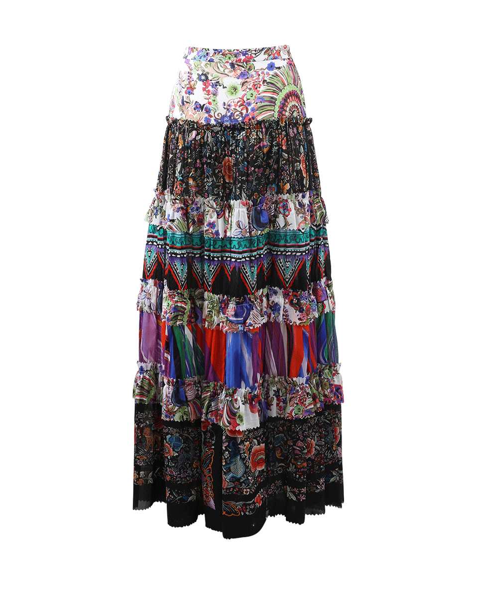 ROBERTO CAVALLI-Garden Mixed Print Maxi Skirt-