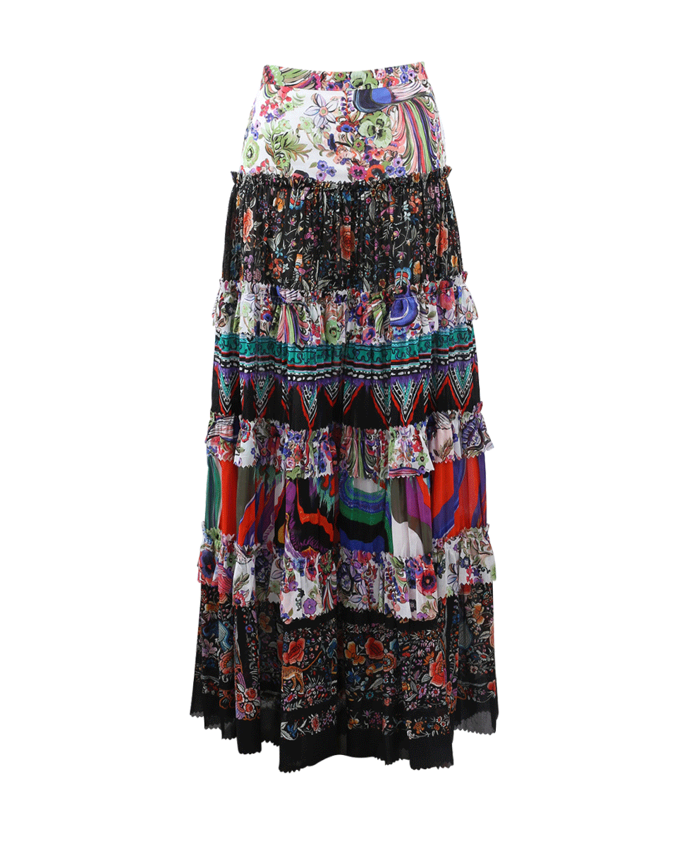 ROBERTO CAVALLI-Garden Mixed Print Maxi Skirt-