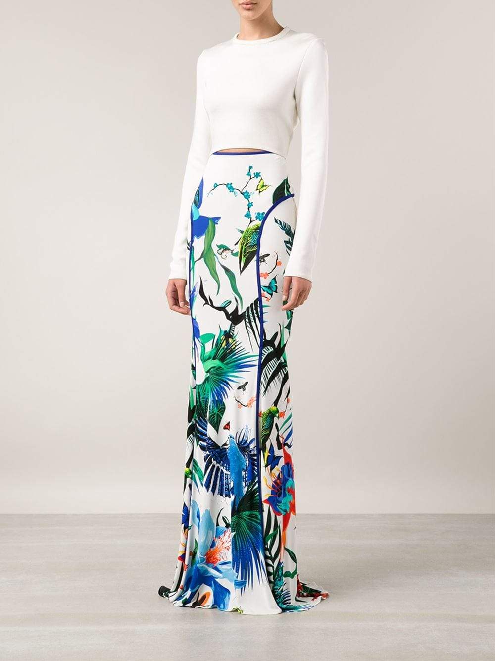 ROBERTO CAVALLI-Tropical Print Maxi Skirt-