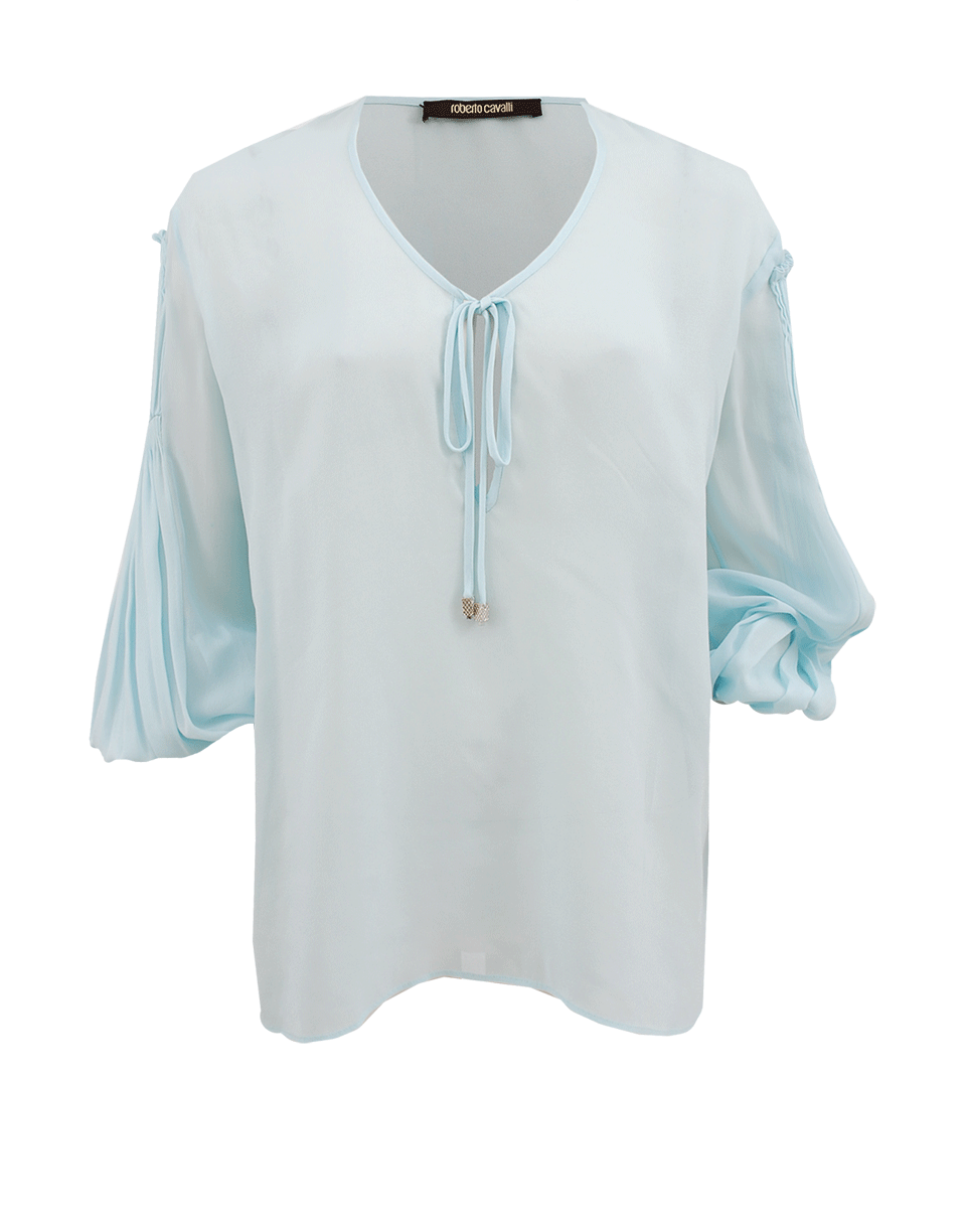 ROBERTO CAVALLI-Long Sleeve Tie Blouse-