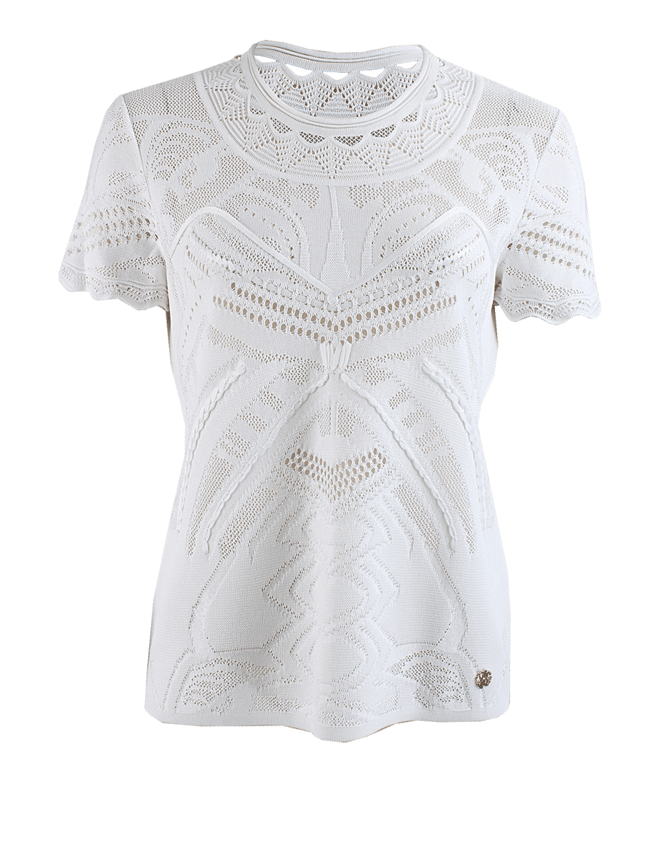 ROBERTO CAVALLI-Short Sleeve Lace and Crochet Pullover-