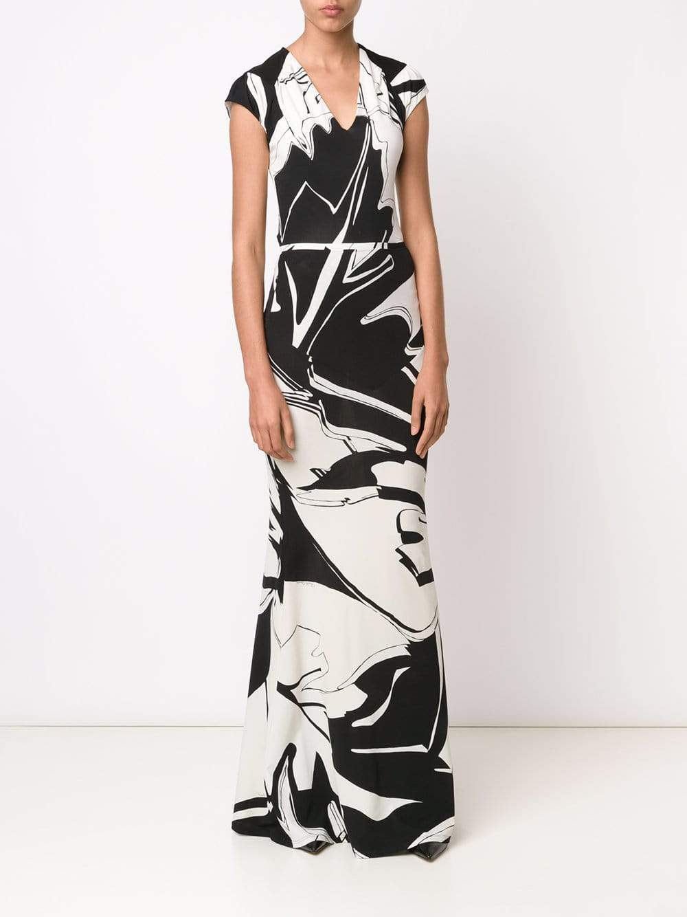 ROBERTO CAVALLI-V-Neck Leaf Print Top-