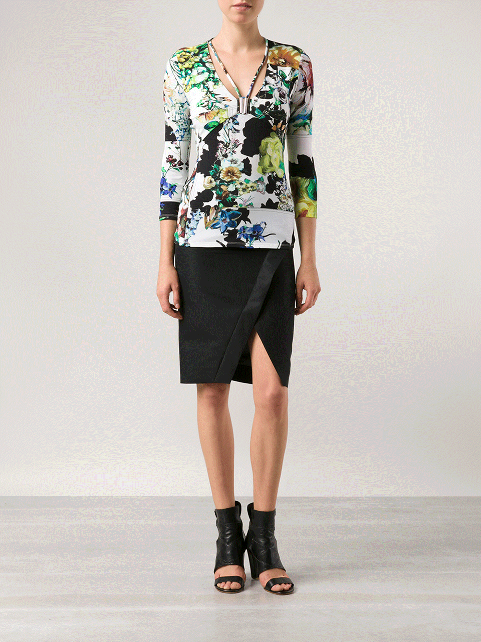 ROBERTO CAVALLI-Fitted Print Cutout Top-