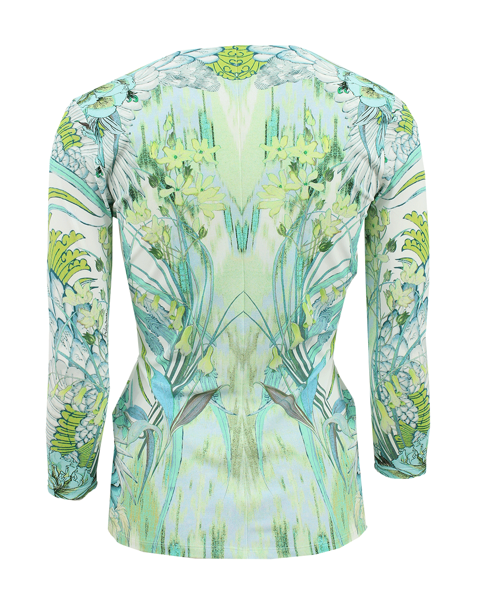ROBERTO CAVALLI-Long Sleeve V-Neck Printed Top-