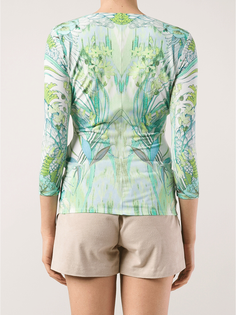 ROBERTO CAVALLI-Long Sleeve V-Neck Printed Top-