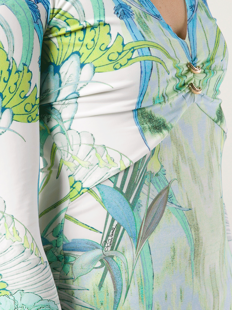ROBERTO CAVALLI-Long Sleeve V-Neck Printed Top-