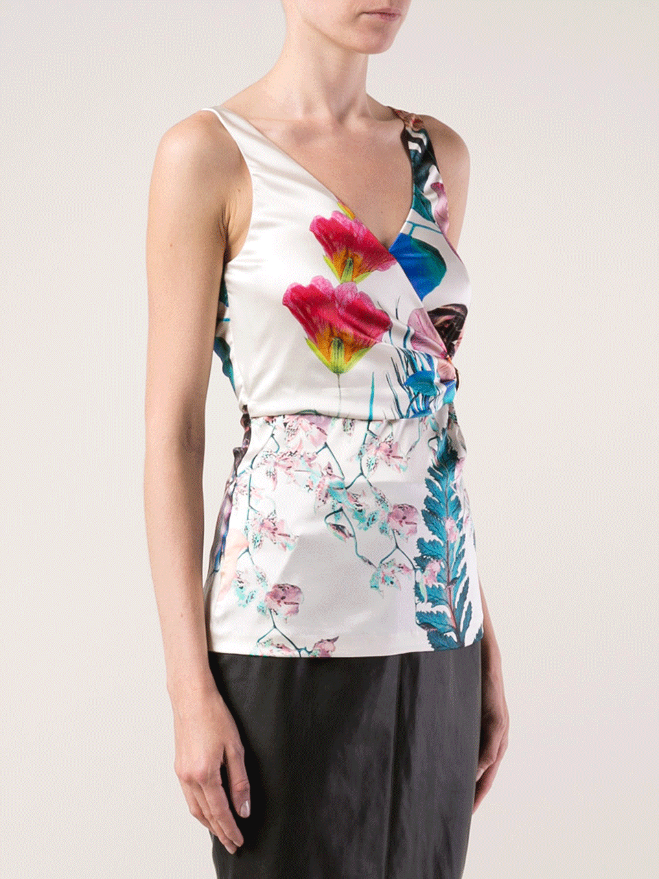 ROBERTO CAVALLI-V-Neck Floral Print Tank-