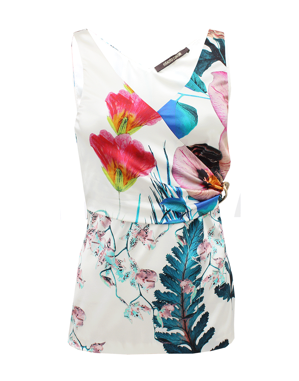 ROBERTO CAVALLI-V-Neck Floral Print Tank-