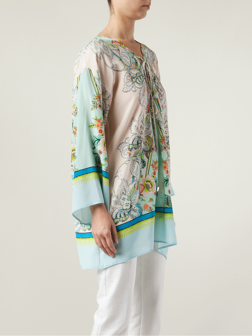 ROBERTO CAVALLI-Quarter Sleeve V-Neck Print Tunic-