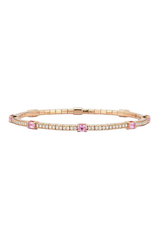 Oval Pink Sapphire Round Diamond Extensible Bracelet-ROSE GOLD-6.5-JEWELRYFINE JEWELBRACELET O-ROBERTO DEMEGLIO