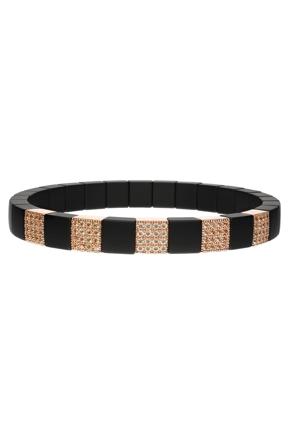 Five Diamond Matte Black Scacco Stretch Bracelet-ROSE GOLD-JEWELRYFINE JEWELBRACELET O-ROBERTO DEMEGLIO
