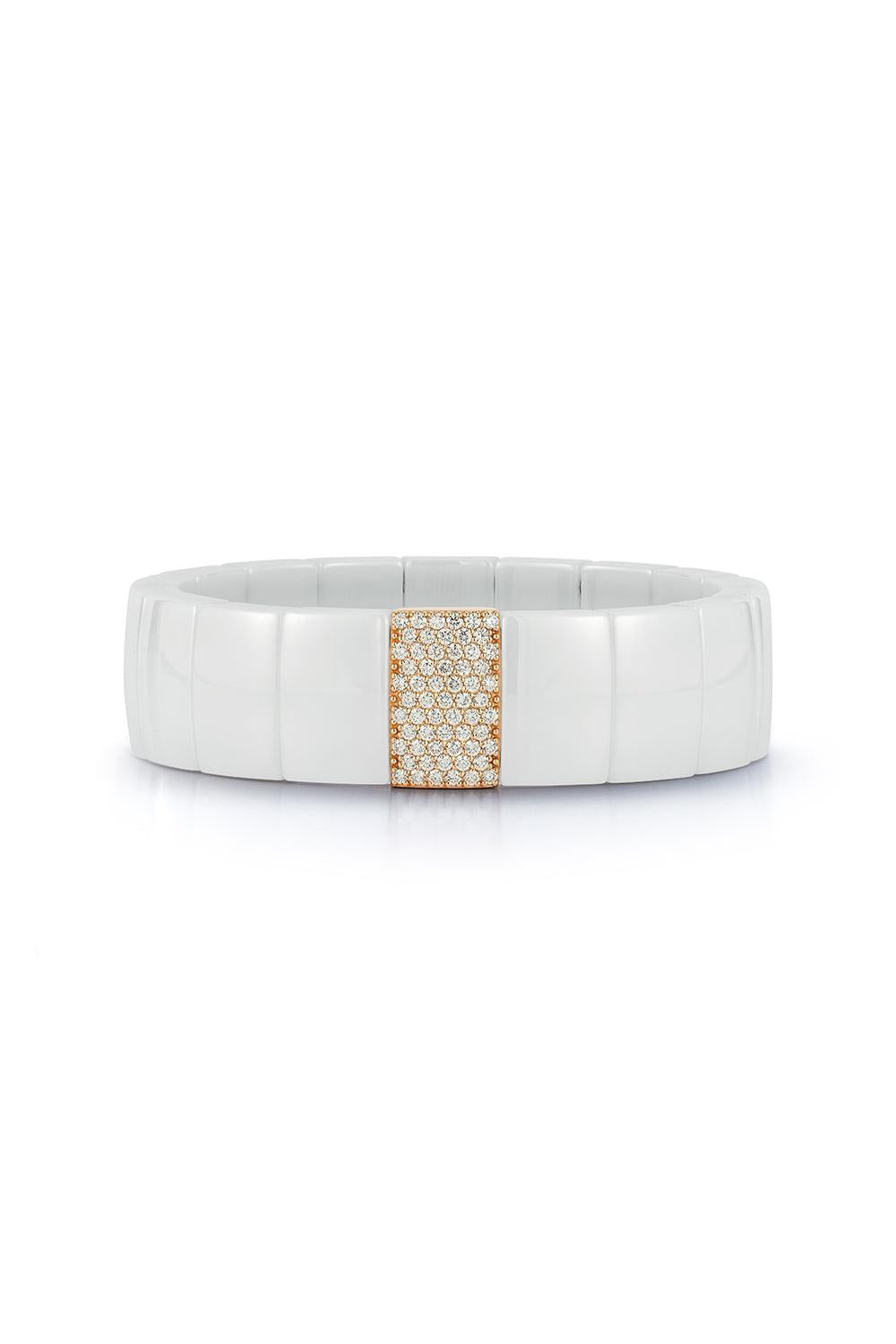 One Diamond Section White Domino Stretch Bracelet-ROSE GOLD-JEWELRYFINE JEWELBRACELET O-ROBERTO DEMEGLIO