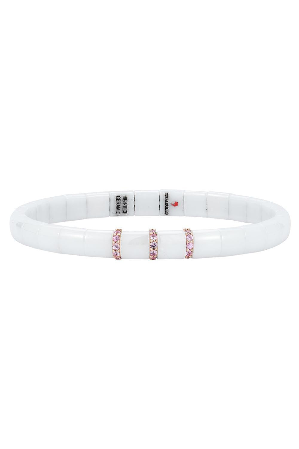 Three Pink Sapphire Bar White Stretch Bracelet-ROSE GOLD-JEWELRYFINE JEWELBRACELET O-ROBERTO DEMEGLIO