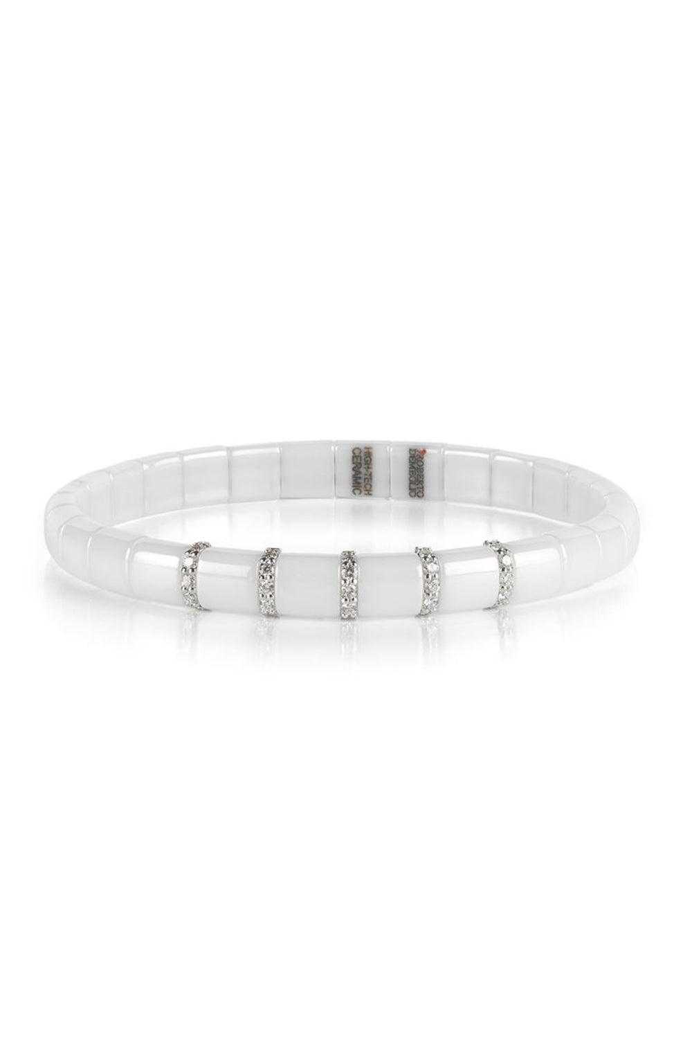 ROBERTO DEMEGLIO-5 Diamond Bar White Ceramic Pura Stretch Bracelet-WHITE GOLD
