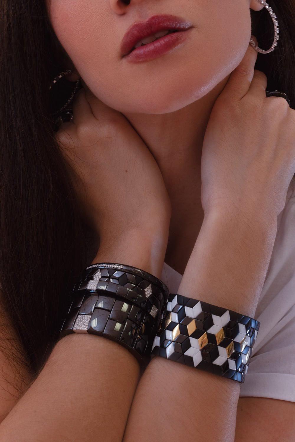ROBERTO DEMEGLIO-Cube Stretch Ceramic Bracelet - White Gold-WHITE GOLD