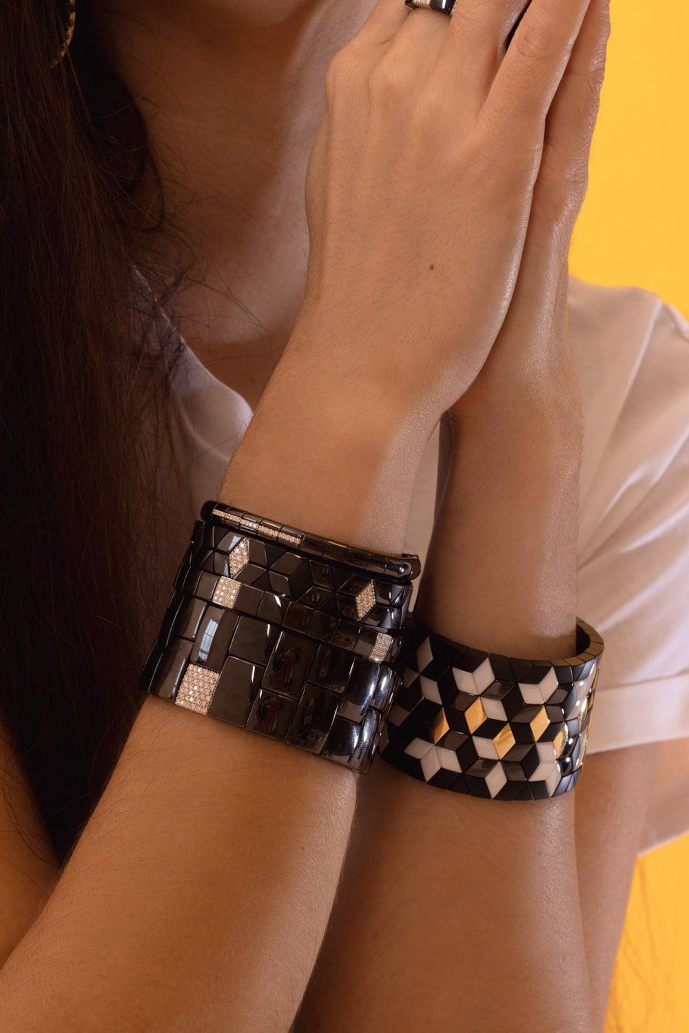 ROBERTO DEMEGLIO-Cube Stretch Ceramic Bracelet - White Gold-WHITE GOLD