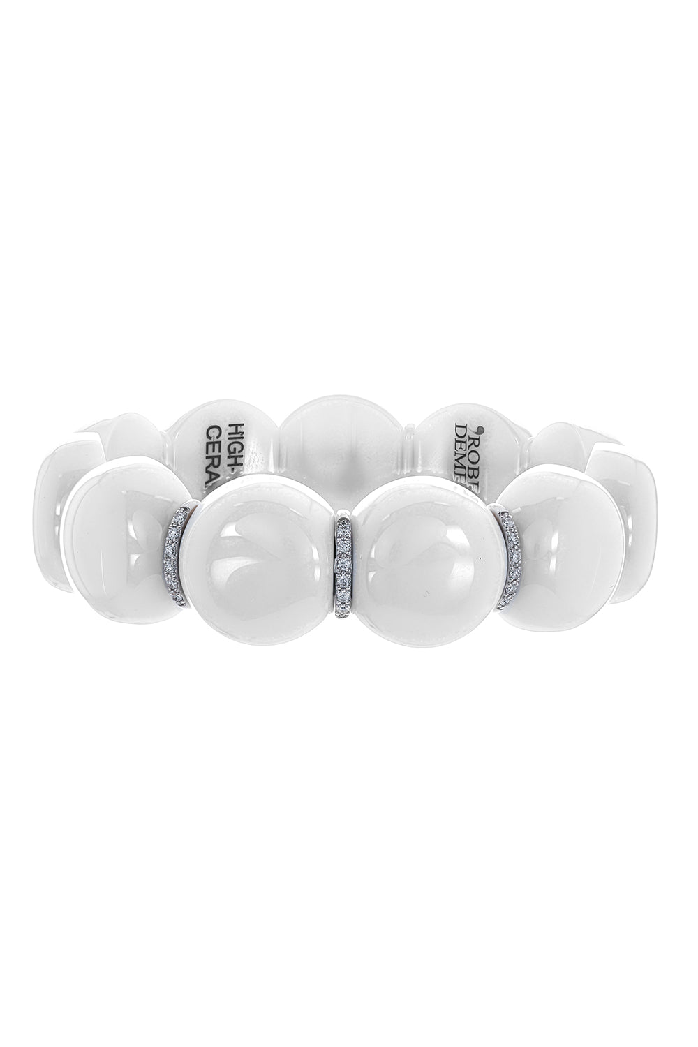 Diamond Bar White Large Bead Dama Bracelet-WHITE GOLD-JEWELRYFINE JEWELBRACELET O-ROBERTO DEMEGLIO