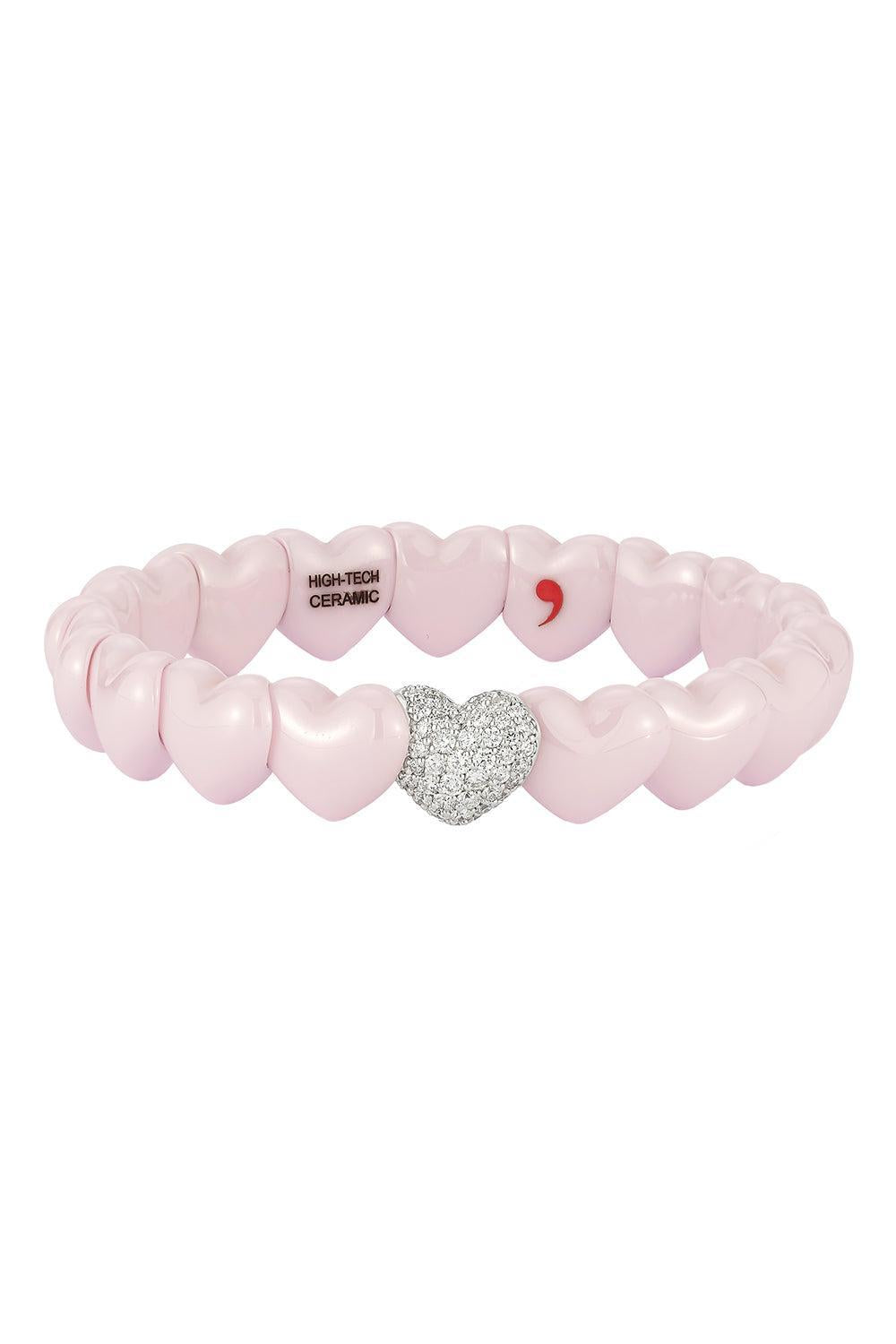 Diamond Pink Ceramic Heart Bracelet-WHITE GOLD-JEWELRYFINE JEWELBRACELET O-ROBERTO DEMEGLIO