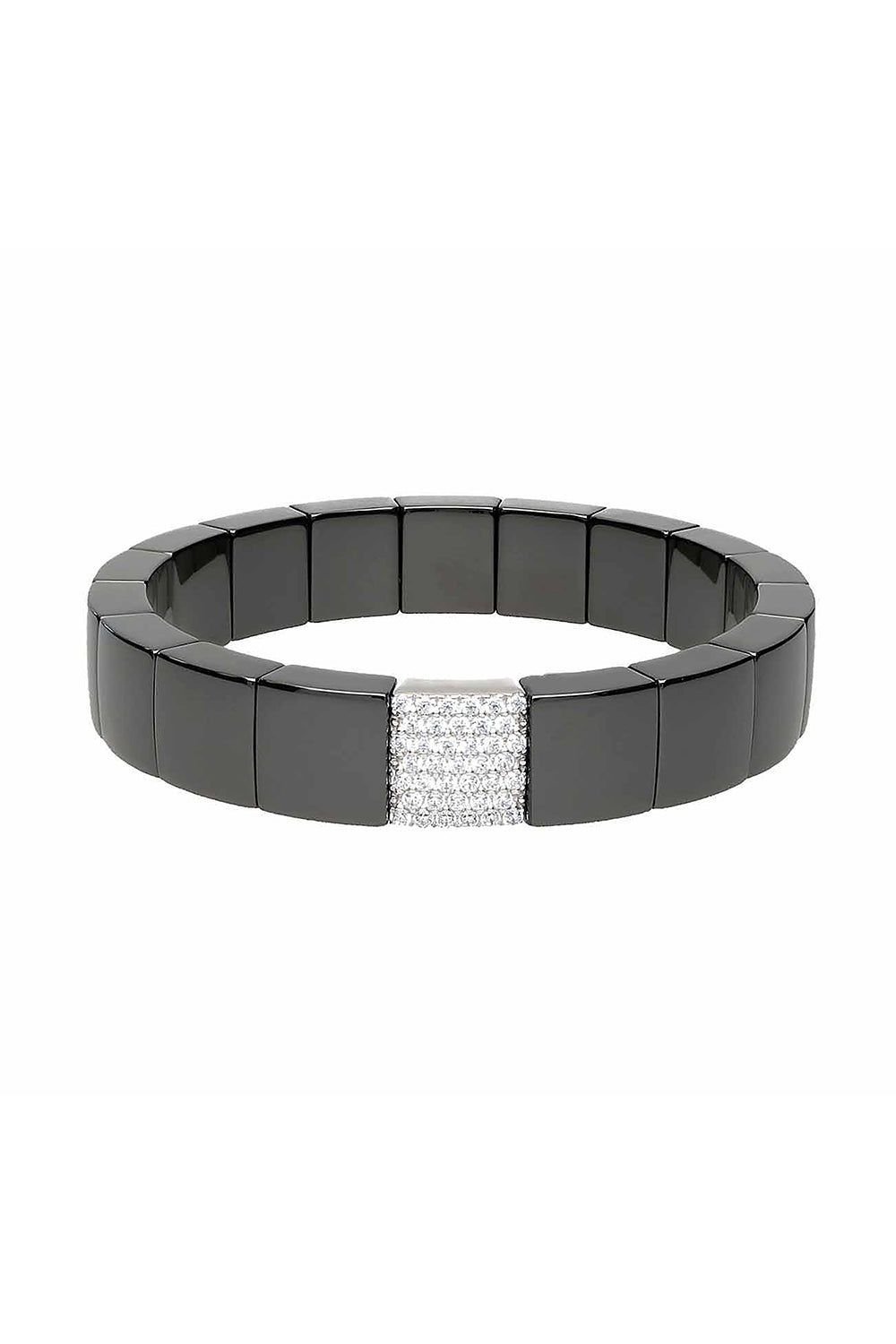 Diamond Station Black Domino Stretch Bracelet-WHITE GOLD-JEWELRYFINE JEWELBRACELET O-ROBERTO DEMEGLIO