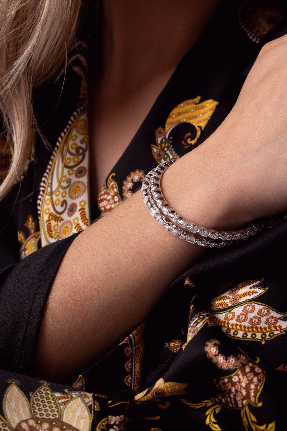 ROBERTO DEMEGLIO-Extensible Pear Diamond Stretch Tennis Bracelet-WHITE GOLD