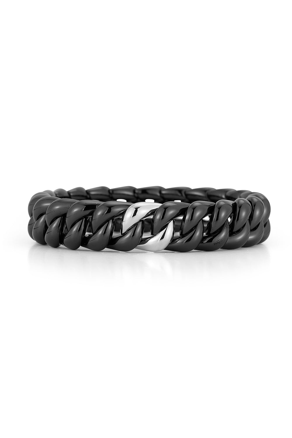 Gold Link Cuban Groumette Stretch Bracelet-WHITE GOLD-JEWELRYFINE JEWELBRACELET O-ROBERTO DEMEGLIO