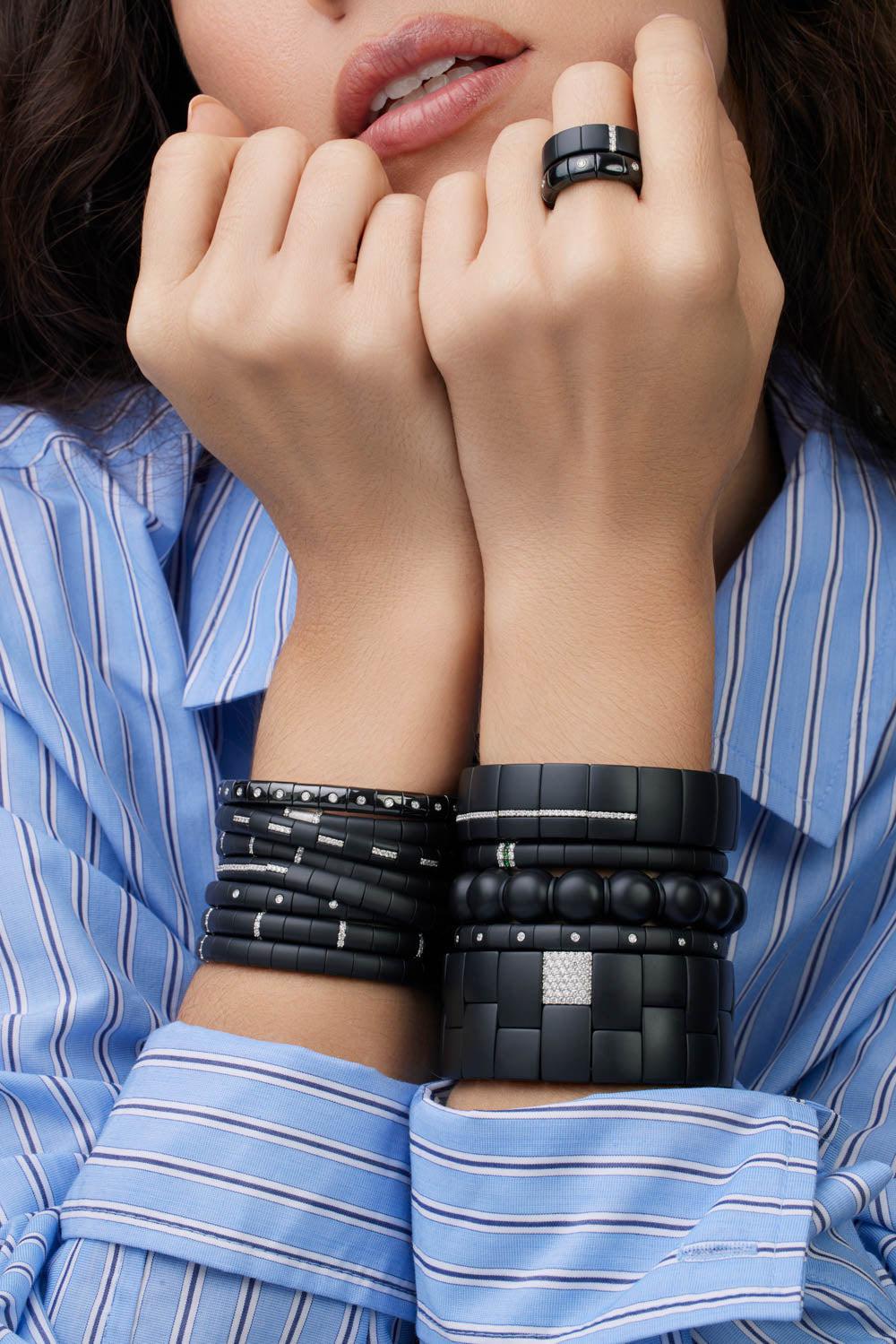 Matte Black Ceramic Diamond Bar Pura Bracelet-WHITE GOLD-JEWELRYFINE JEWELBRACELET O-ROBERTO DEMEGLIO