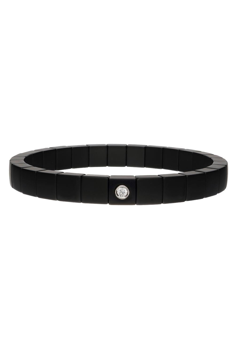 Matte Black Ceramic Scacco Stretch Bracelet-WHITE GOLD-JEWELRYFINE JEWELBRACELET O-ROBERTO DEMEGLIO