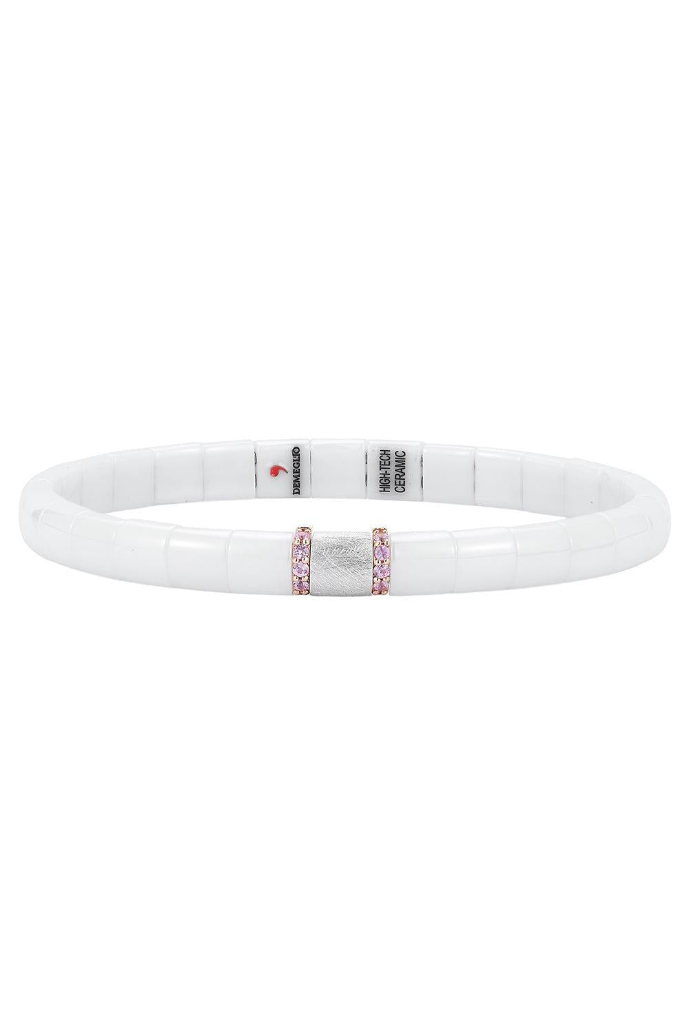 One Pink Sapphire Matte White Stretch Bracelet-WHITE GOLD-JEWELRYFINE JEWELBRACELET O-ROBERTO DEMEGLIO