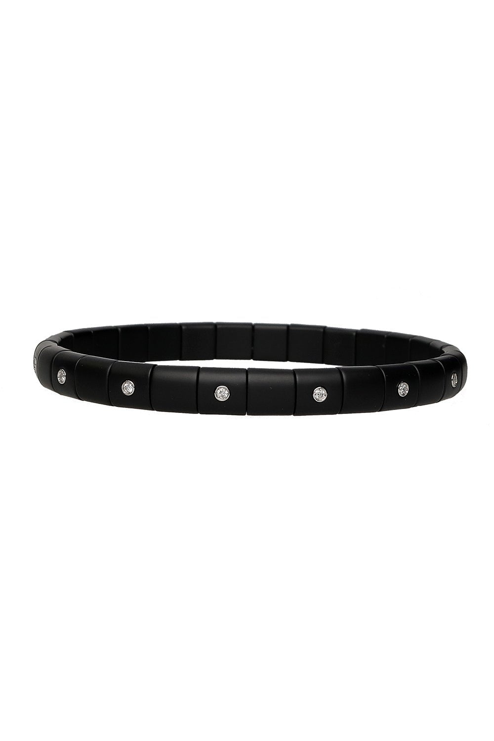 ROBERTO DEMEGLIO-Pura Matte Diamond Bezel Black Ceramic Stretch Bracelet-WHITE GOLD