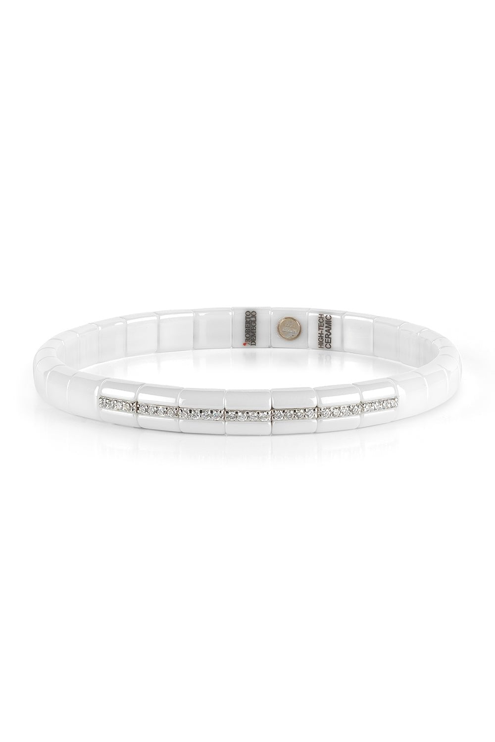 ROBERTO DEMEGLIO-Pura White Ceramic Diamond Station Stretch Bracelet-WHITE GOLD