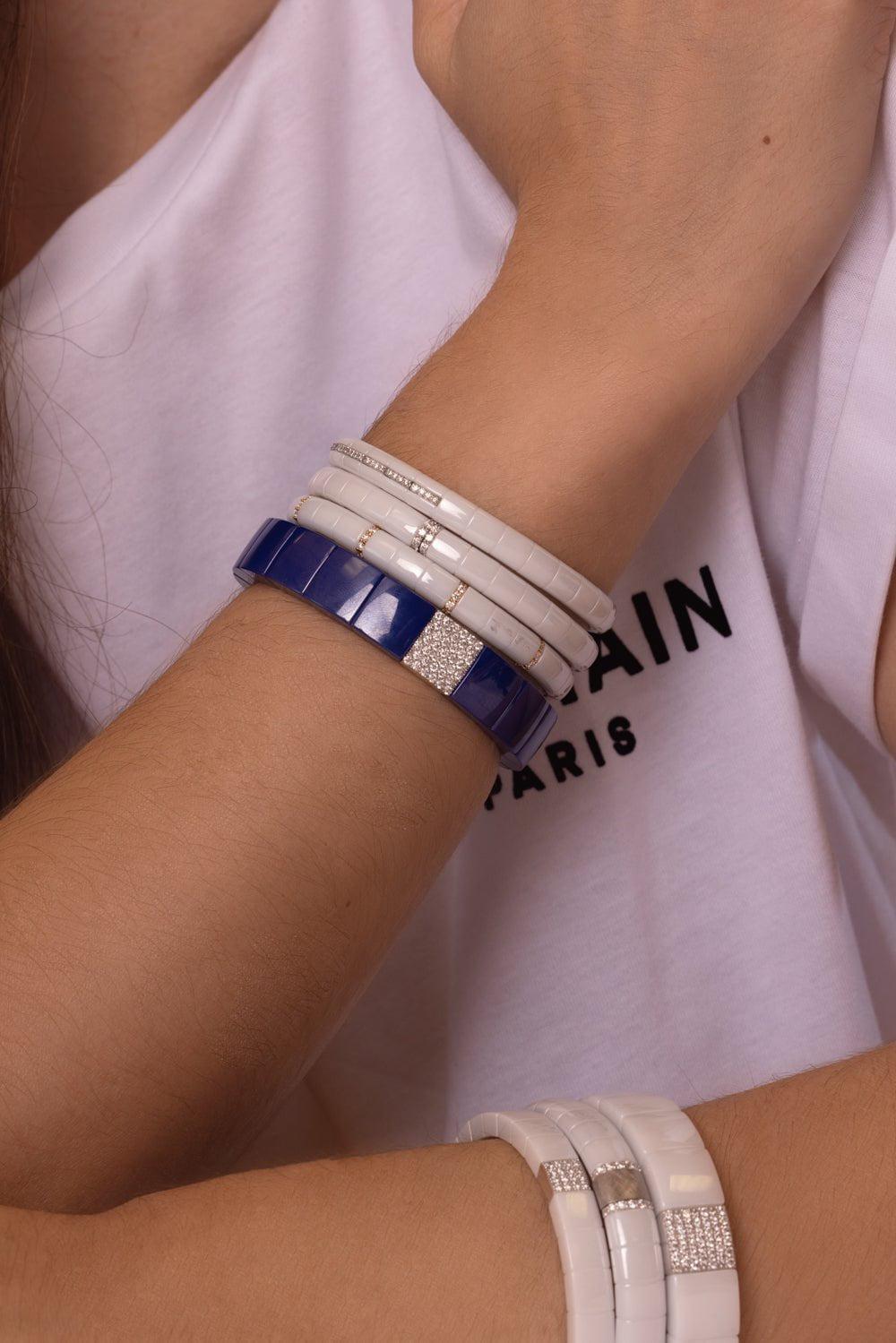 ROBERTO DEMEGLIO-Pura White Ceramic Stretch Bracelet-WHITE GOLD
