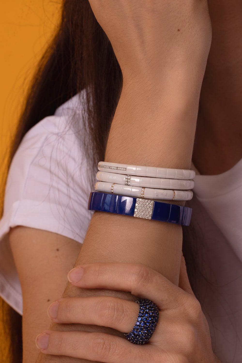 ROBERTO DEMEGLIO-Pura White Ceramic Stretch Bracelet-WHITE GOLD
