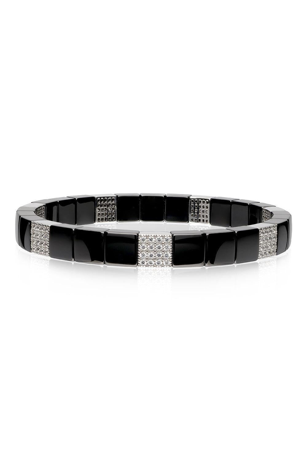 Seven Diamond Black Scacco Stretch Bracelet-WHITE GOLD-JEWELRYFINE JEWELBRACELET O-ROBERTO DEMEGLIO