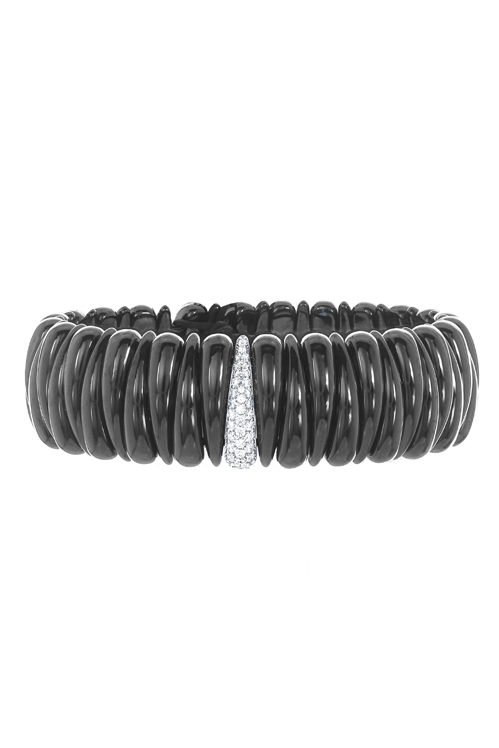 Shiny Black Diamond Station Artiglio Stretch Bracelet-WHITE GOLD-JEWELRYFINE JEWELBRACELET O-ROBERTO DEMEGLIO