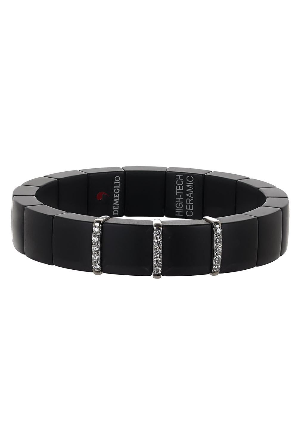 Domino Matte Black Ceramic Stretch Bracelet-WHITE GOLD-JEWELRYFINE JEWELBRACELET O-ROBERTO DEMEGLIO