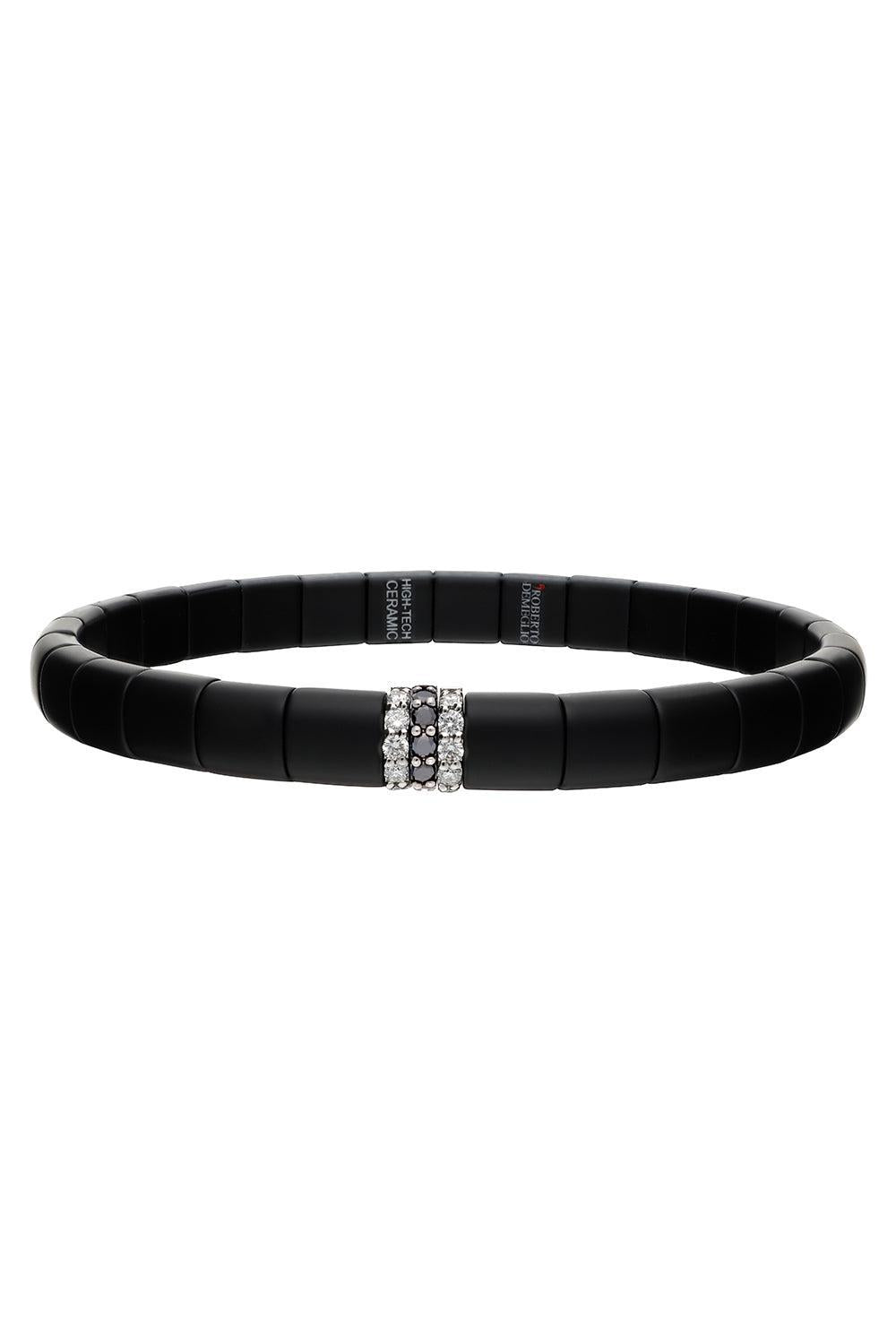 Three Diamond Bar Matte Black Pura Stretch Bracelet-WHITE GOLD-JEWELRYFINE JEWELBRACELET O-ROBERTO DEMEGLIO