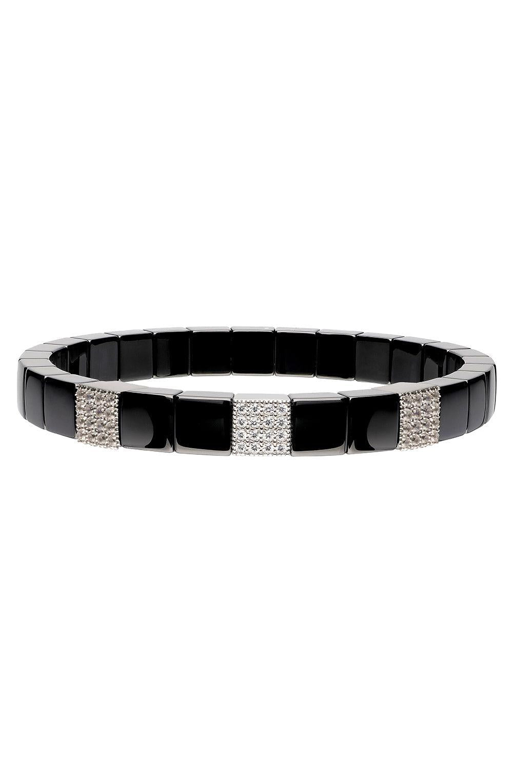 Three Diamond Black Ceramic Scacco Bracelet-WHITE GOLD-JEWELRYFINE JEWELBRACELET O-ROBERTO DEMEGLIO