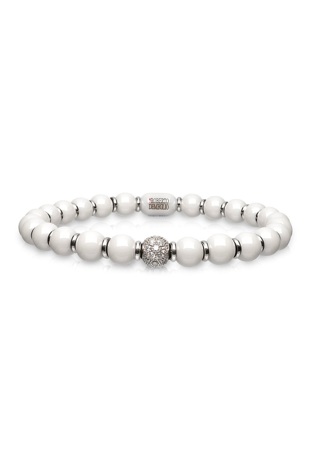 ROBERTO DEMEGLIO-White Ceramic Sfera Stretch Bracelet-WHITE GOLD