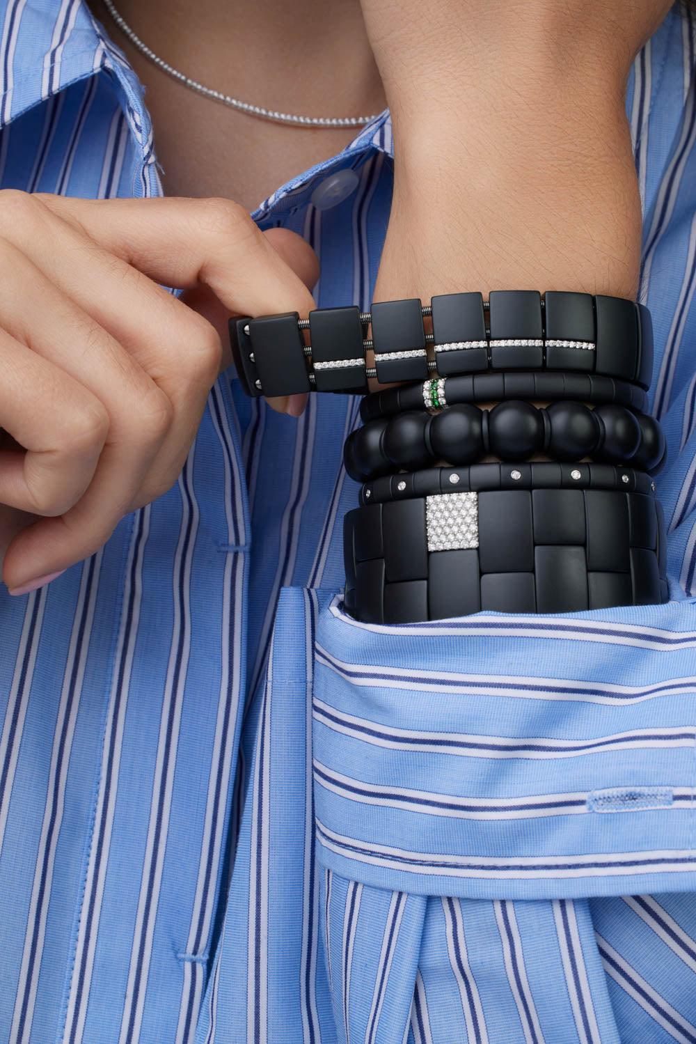 Wide Matte Black Domino Luce Bracelet-WHITE GOLD-JEWELRYFINE JEWELBRACELET O-ROBERTO DEMEGLIO