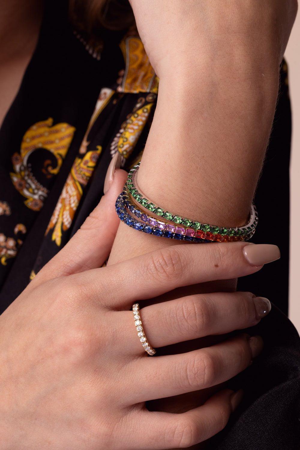 ROBERTO DEMEGLIO-Extensible Emerald Rainbow Stretch Tennis Bracelet-YELLOW GOLD