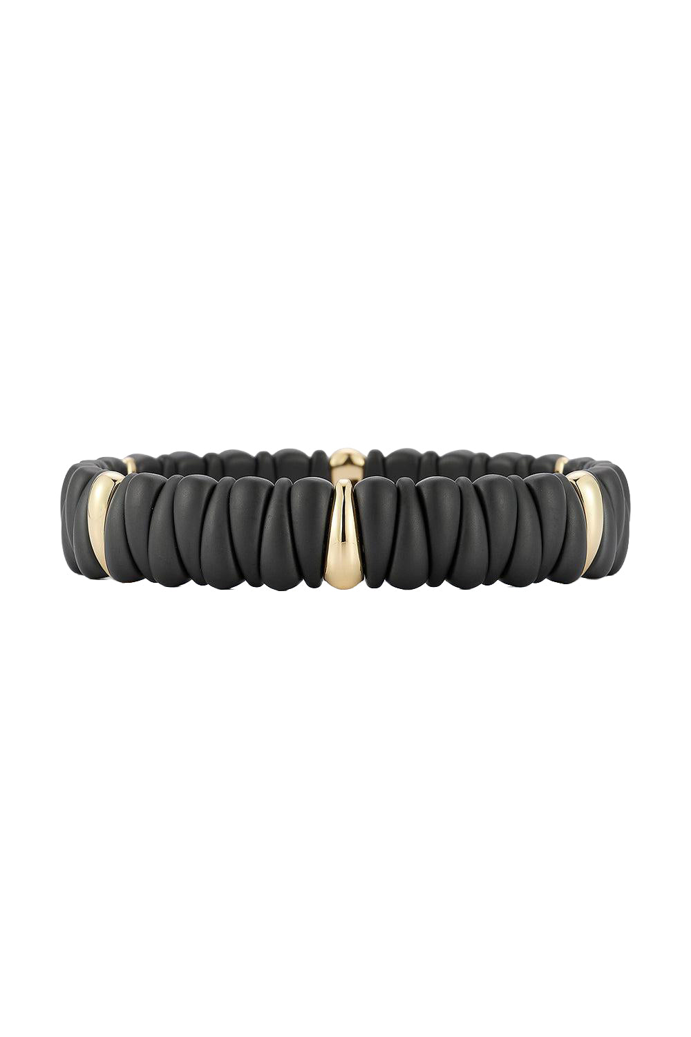 Extra Small Matte Black Six Section Stretch Bracelet-YELLOW GOLD-JEWELRYFINE JEWELBRACELET O-ROBERTO DEMEGLIO