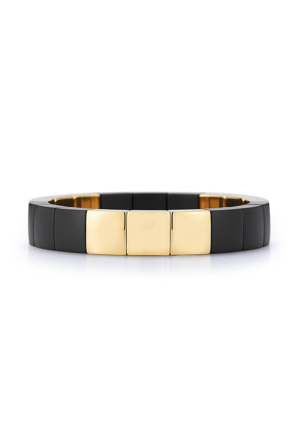 Nine Square Matte Black Stretch Bracelet-YELLOW GOLD-JEWELRYFINE JEWELBRACELET O-ROBERTO DEMEGLIO