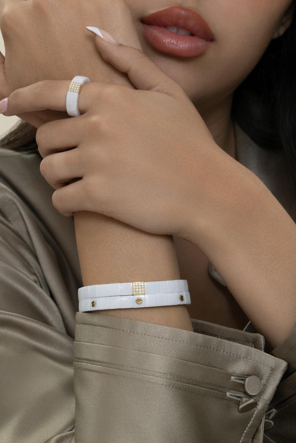 One White Element Scacco Bracelet-YELLOW GOLD-JEWELRYFINE JEWELBRACELET O-ROBERTO DEMEGLIO