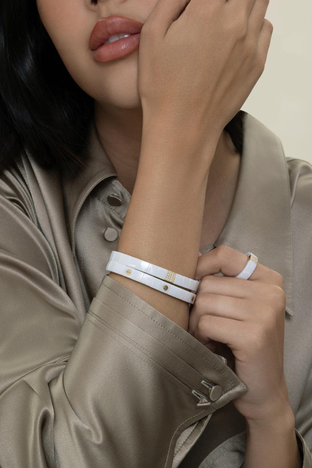 One White Element Scacco Bracelet-YELLOW GOLD-JEWELRYFINE JEWELBRACELET O-ROBERTO DEMEGLIO