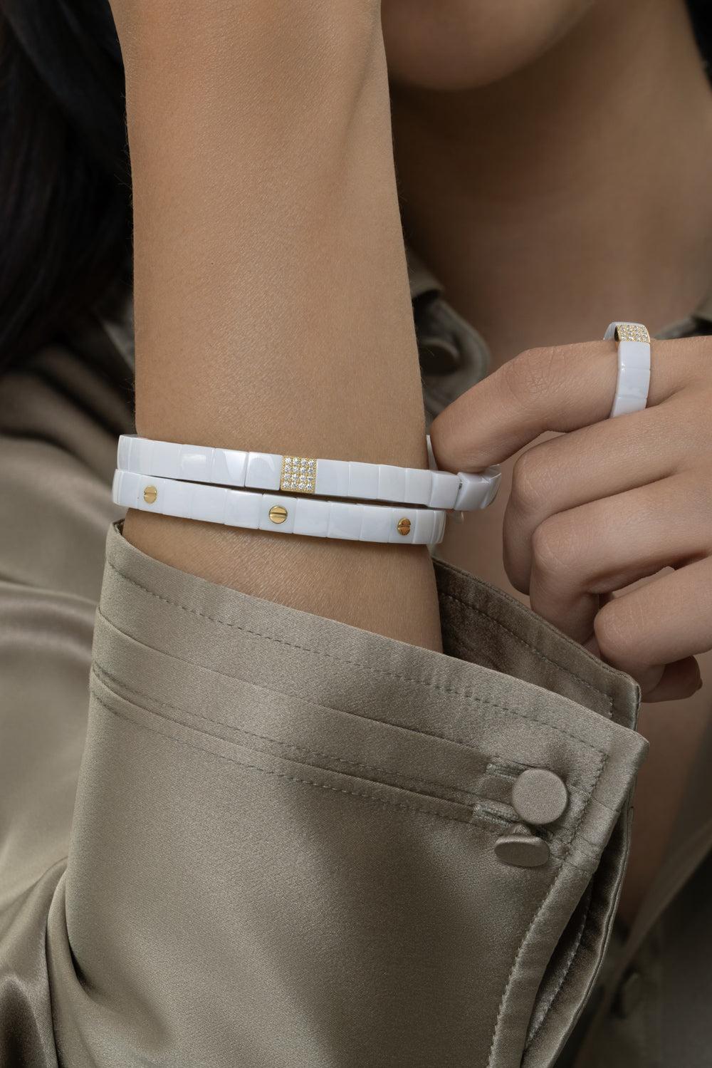 Seven Screw White Scacco Vite Bracelet-YELLOW GOLD-JEWELRYFINE JEWELBRACELET O-ROBERTO DEMEGLIO