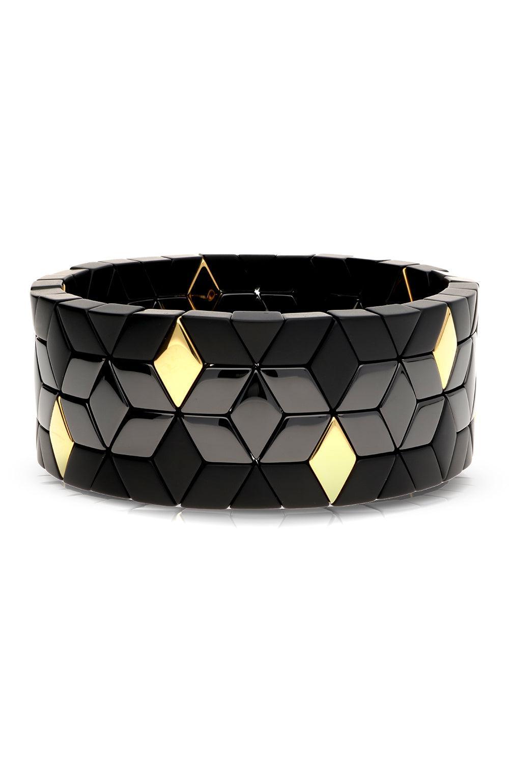 Ten Station Black Cube Stretch Bracelet-YELLOW GOLD-JEWELRYFINE JEWELBRACELET O-ROBERTO DEMEGLIO